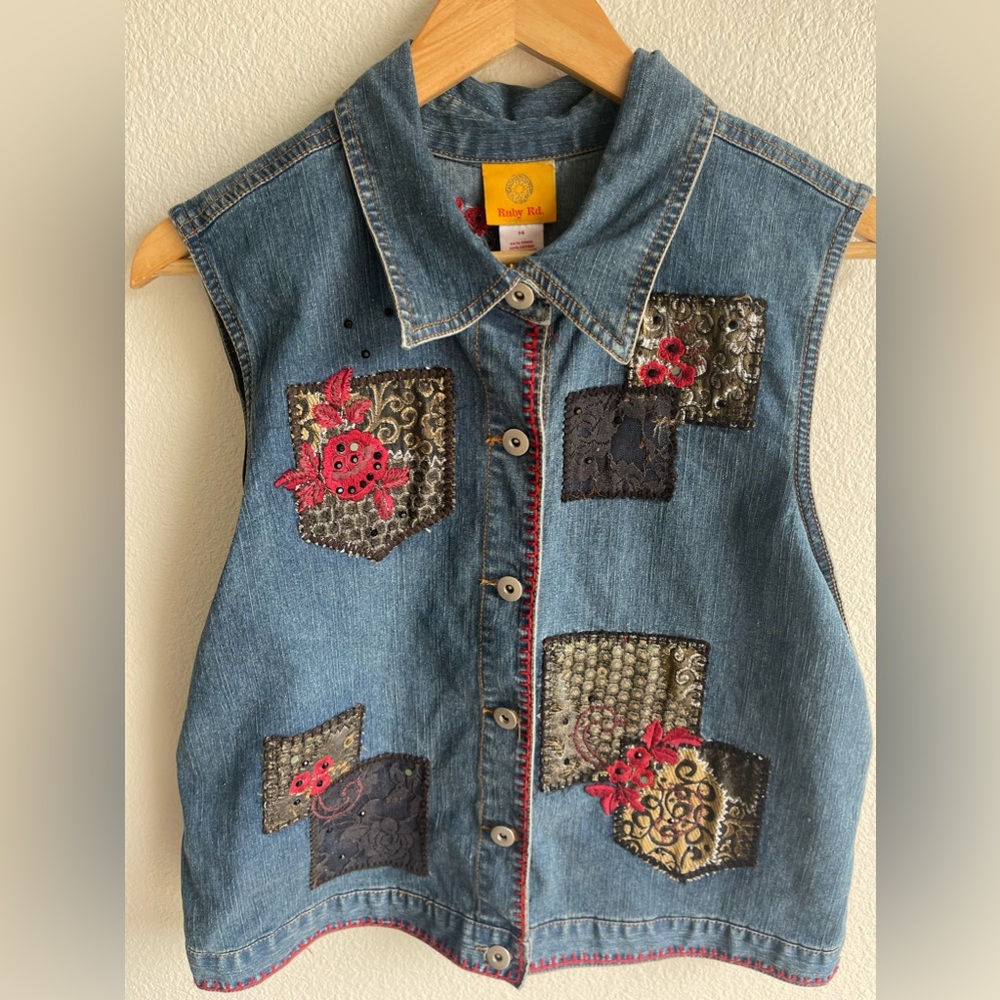 Ruby Rd. Women's sz 14 Blue Jean Denim Boho Biker Vest